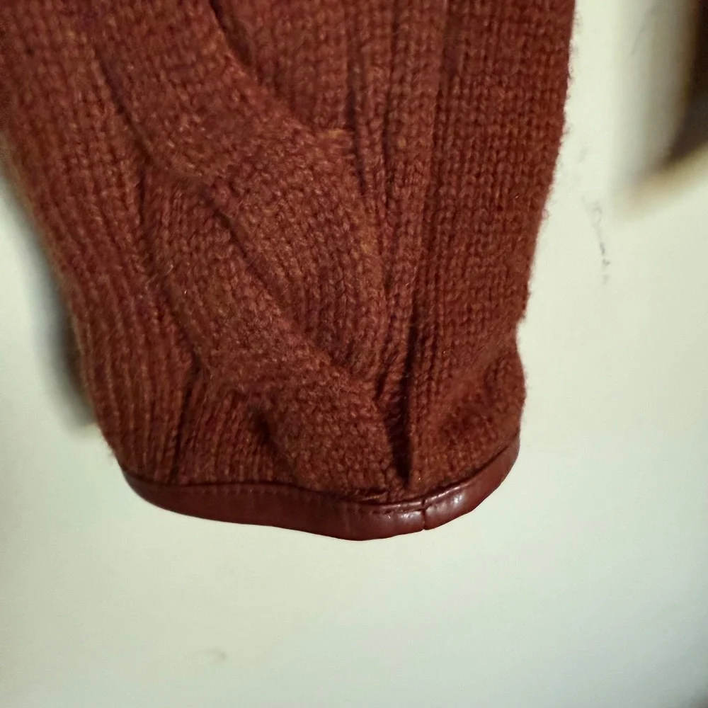 Talbots Cable Knit Cardigan with Faux Leather Trim Size Small‎